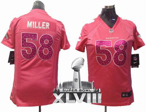 Women Nike Denver Broncos 58# Von Miller pink 2014 Super bowl XLVIII(GYM) Jersey