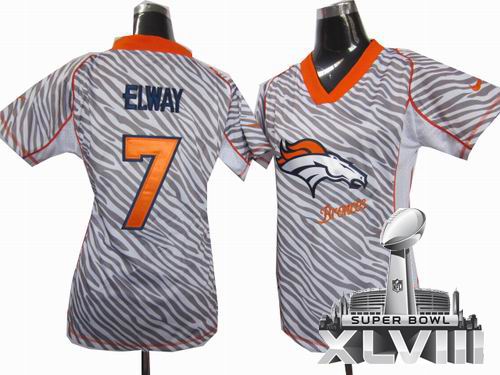 Women Nike Denver Broncos 7# John Elway Zebra Field Flirt Fashion 2014 Super bowl XLVIII(GYM) Jersey