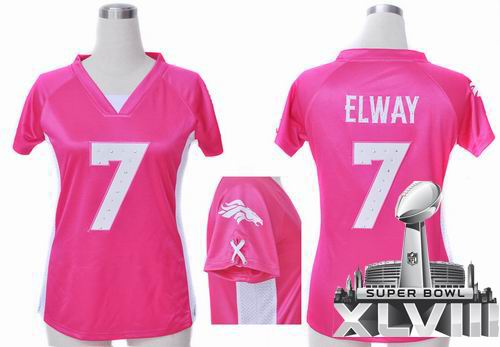 Women Nike Denver Broncos 7# John Elway pink draft him ii top 2014 Super bowl XLVIII(GYM) Jersey