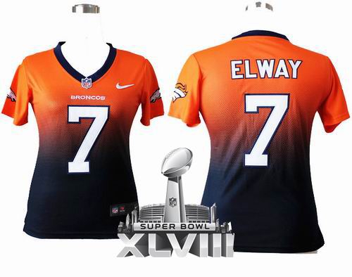 Women Nike Denver Broncos 7 John Elway Elite Drift II Fashion 2014 Super bowl XLVIII(GYM) Jersey