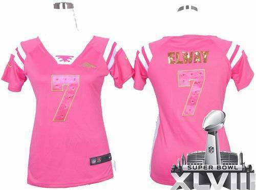 Women Nike Denver Broncos 7 John Elway pink Handwork Sequin Name Fashion 2014 Super bowl XLVIII(GYM) Jersey