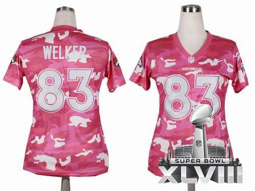 Women Nike Denver Broncos 83# Wes Welker 2013 New Pink Camo Fashion 2014 Super bowl XLVIII(GYM) Jersey