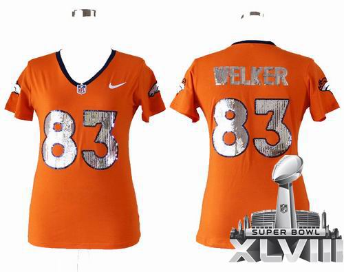 Women Nike Denver Broncos 83# Wes Welker Handwork Sequin lettering Fashion 2014 Super bowl XLVIII(GYM) Jersey