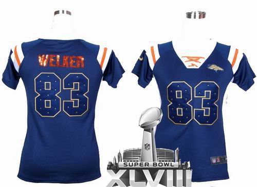 Women Nike Denver Broncos 83 Wes Welker Blue Handwork Sequin Name Fashion 2014 Super bowl XLVIII(GYM) Jersey