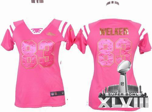 Women Nike Denver Broncos 83 Wes Welker pink Handwork Sequin Name Fashion 2014 Super bowl XLVIII(GYM) Jersey