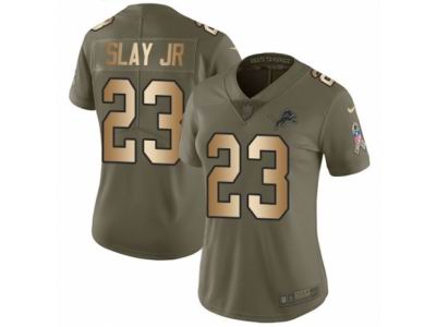 Women Nike Detroit Lions #23 Darius Slay Limited Olive Gold Salute to Service NFL Jersey