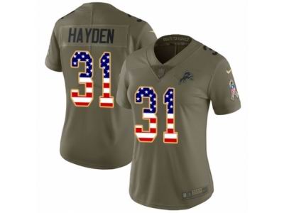 Women Nike Detroit Lions #31 D.J. Hayden Limited Olive USA Flag Salute to Service NFL Jersey