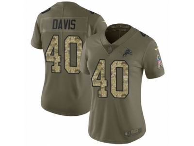 Women Nike Detroit Lions #40 Jarrad Davis Limited Olive Camo Salute to Service NFL Jersey