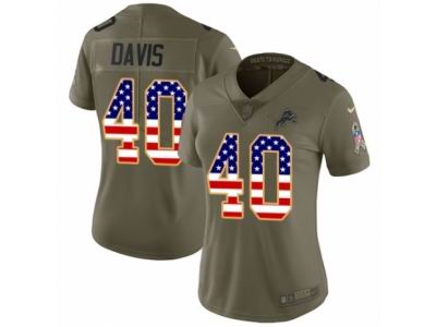 Women Nike Detroit Lions #40 Jarrad Davis Limited Olive USA Flag Salute to Service NFL Jersey