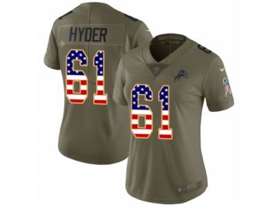 Women Nike Detroit Lions #61 Kerry Hyder Limited Olive USA Flag Salute to Service NFL Jersey