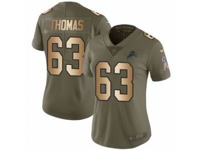Women Nike Detroit Lions #63 Brandon Thomas Limited Olive Gold Salute to Service NFL Jersey