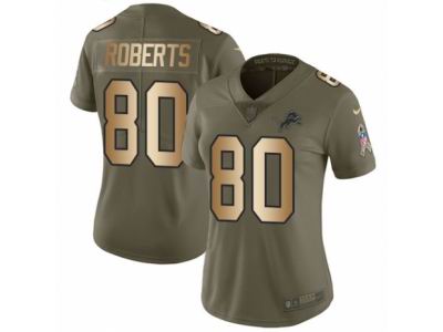 Women Nike Detroit Lions #80 Michael Roberts Limited Olive Gold Salute to Service NFL Jersey