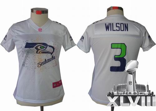 Women Nike FEM FAN Seattle Seahawks 3# Russell Wilson white elite 2014 Super bowl XLVIII(GYM) Jersey
