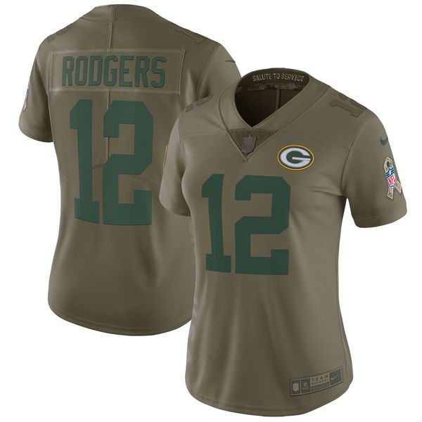 Women Nike Green Bay Packers #12 Aaron Rodgers Olive Limited 2017 Salute To Service Jersey