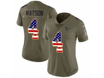 Women Nike Houston Texans #4 Deshaun Watson Limited Olive USA Flag 2017 Salute to Service NFL Jersey