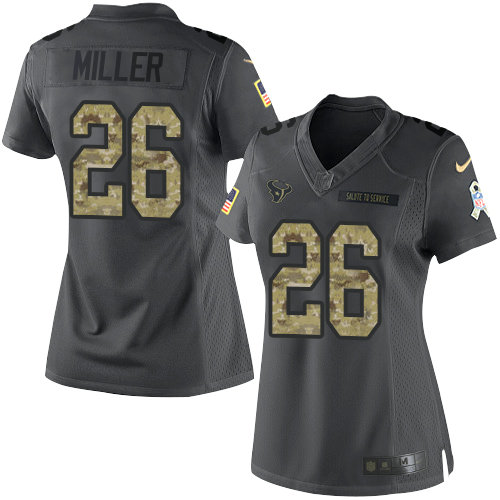 Women Nike Houston Texans 26 Lamar Miller Black NFL Limited 2016 Salute to Service Jersey