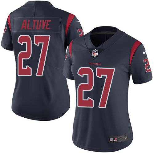 Women Nike Houston Texans 27 Jose Altuve Navy Blue NFL Limited Rush Jersey