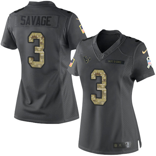 Women Nike Houston Texans 3 Tom Savage Black NFL Limited 2016 Salute to Service Jersey