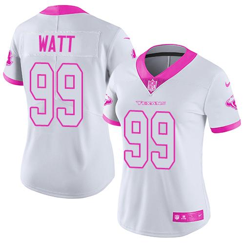Women Nike Houston Texans 99 J.J. Watt White Pink NFL Limited Rush Fashion Jersey