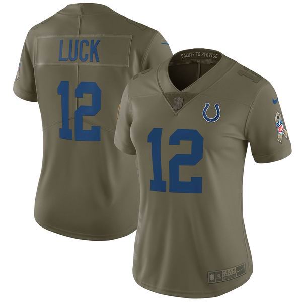 Women Nike Indianapolis Colts #12 Andrew Luck Olive NFL Limited 2017 Salute To Service Jersey