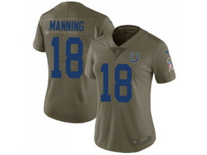 Women Nike Indianapolis Colts #18 Peyton Manning Olive Stitched NFL Limited 2017 Salute to Service Jersey
