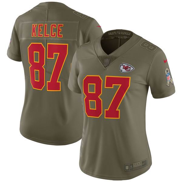 Women Nike Kansas City Chiefs #87 Travis Kelce Olive NFL Limited 2017 Salute To Service Jersey
