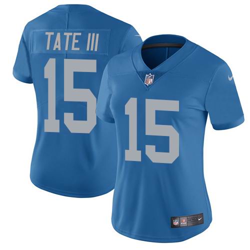 Women Nike Lions #15 Golden Tate III Blue Throwback Vapor Untouchable Limited Jersey