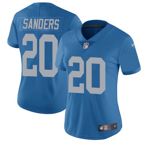 Women Nike Lions #20 Barry Sanders Blue Throwback Vapor Untouchable Limited Jersey