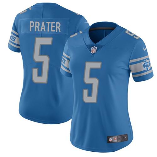 Women Nike Lions #5 Matt Prater Light Blue Team Color Vapor Untouchable Limited Jersey