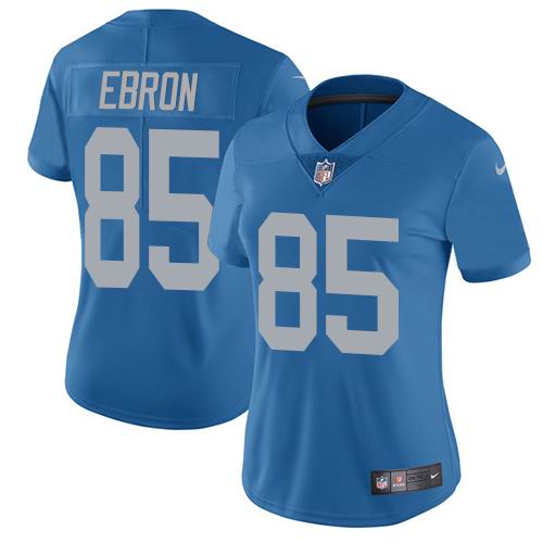 Women Nike Lions #85 Eric Ebron Blue Throwback Vapor Untouchable Limited Jersey