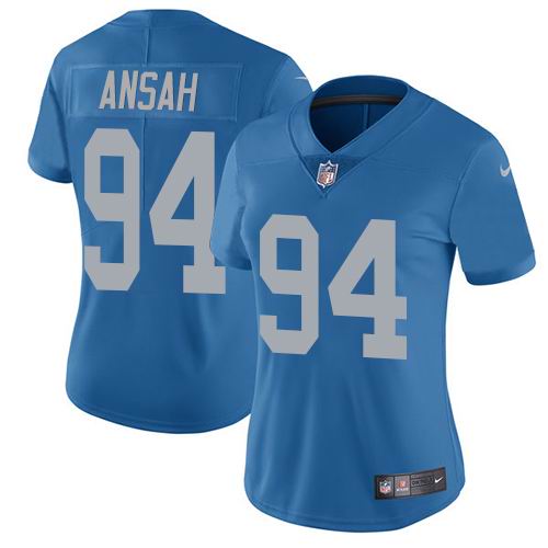 Women Nike Lions #94 Ziggy Ansah Blue Throwback Vapor Untouchable Limited Jersey