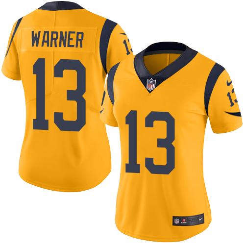 Women Nike Los Angeles Rams 13 Kurt Warner Gold NFL Limited Rush Jersey