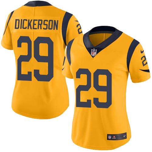 Women Nike Los Angeles Rams 29 Eric Dickerson Gold NFL Limited Rush Jersey