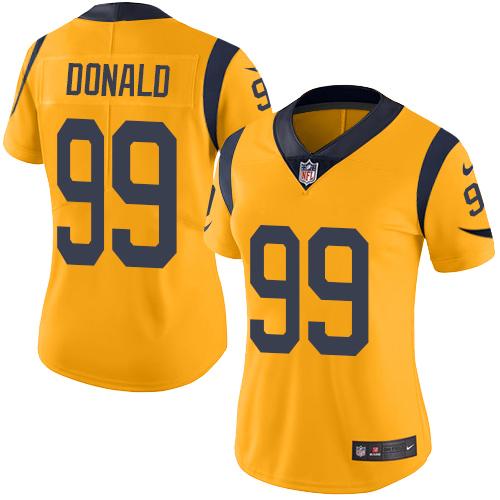 Women Nike Los Angeles Rams 99 Aaron Donald Gold NFL Limited Rush Jersey