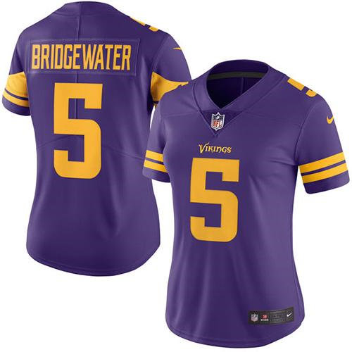 Women Nike Minnesota Vikings 5 Teddy Bridgewater Purple NFL Limited Rush Jersey