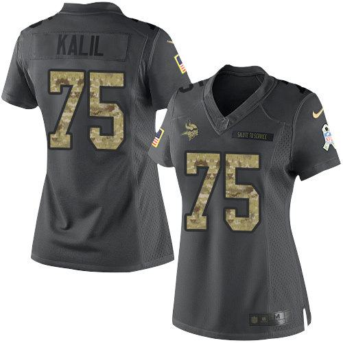 Women Nike Minnesota Vikings 75 Matt Kalil Black NFL Limited 2016 Salute To Service Jersey
