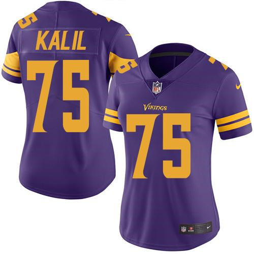 Women Nike Minnesota Vikings 75 Matt Kalil Purple NFL Limited Rush Jersey
