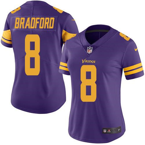 Women Nike Minnesota Vikings 8 Sam Bradford Purple NFL Limited Rush Jersey