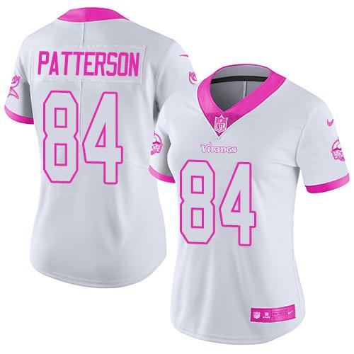 Women Nike Minnesota Vikings 84 Cordarrelle Patterson White Pink NFL Limited Rush Fashion Jersey