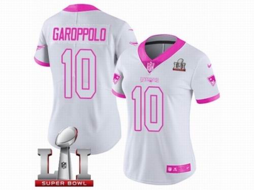 Women Nike New England Patriots #10 Jimmy Garoppolo Limited White Pink Rush Fashion Super Bowl LI 51 Jersey