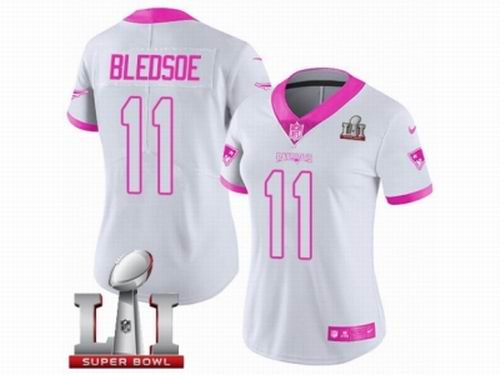 Women Nike New England Patriots #11 Drew Bledsoe Limited White Pink Rush Fashion Super Bowl LI 51 Jersey