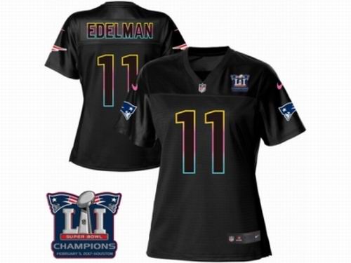 Women Nike New England Patriots #11 Julian Edelman Game Black Fashion Super Bowl LI Champions NFL Jersey