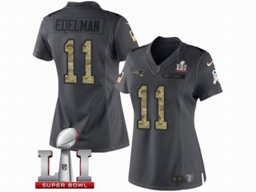 Women Nike New England Patriots #11 Julian Edelman Limited Black 2016 Salute to Service Super Bowl LI 51 Jersey