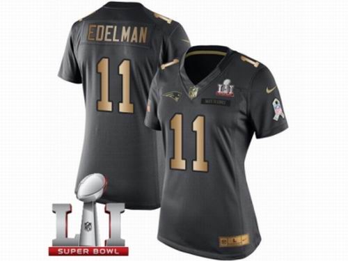 Women Nike New England Patriots #11 Julian Edelman Limited Black Gold Salute to Service Super Bowl LI 51 Jersey