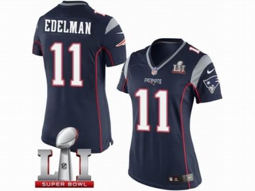 Women Nike New England Patriots #11 Julian Edelman Limited Navy Blue Team Color Super Bowl LI 51 Jersey