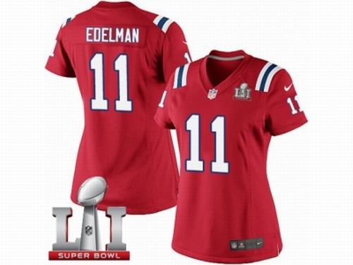 Women Nike New England Patriots #11 Julian Edelman Limited Red Alternate Super Bowl LI 51 Jersey