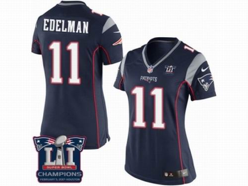 Women Nike New England Patriots #11 Julian Edelman Navy Blue game Super Bowl LI Champions NFL Jersey