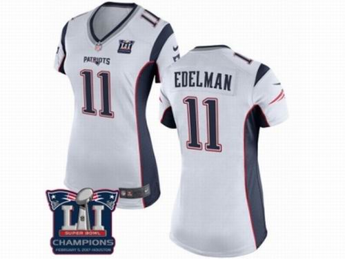 Women Nike New England Patriots #11 Julian Edelman White game Super Bowl LI Champions NFL Jersey