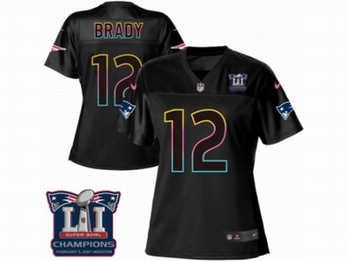 Women Nike New England Patriots #12 Tom Brady Game Black Fashion Super Bowl LI Champions NFL Jersey