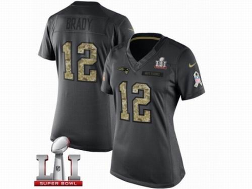 Women Nike New England Patriots #12 Tom Brady Limited Black 2016 Salute to Service Super Bowl LI 51 Jersey